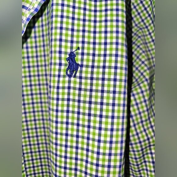 Polo Ralph Lauren Green Blue Check Mens Classic Fit Button Down Shirt Sz Medium - Picture 6 of 7